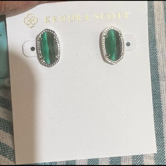 Ellie Silver Stud Earrings in Emerald Cats Eye - Picture 7 of 10